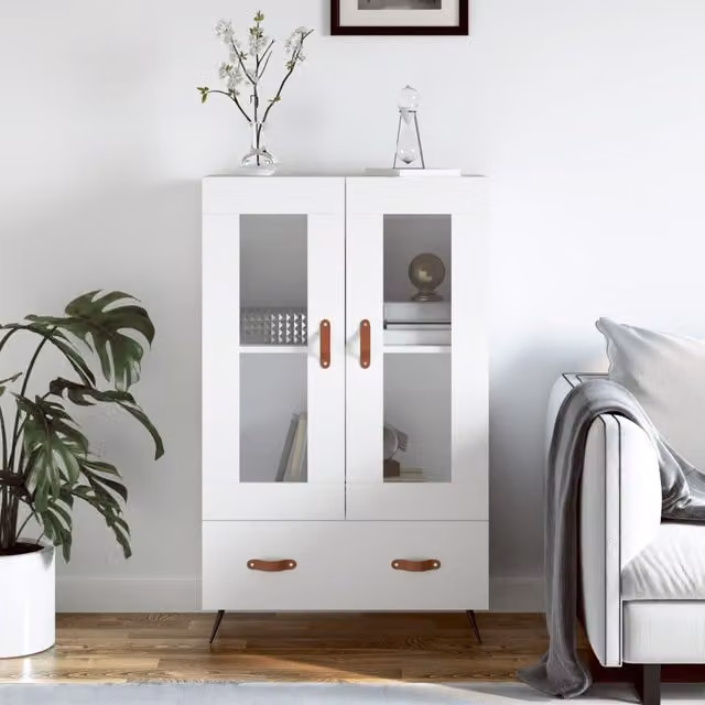 Berkfield Home Modern White Highboard with Glass Doors and Internal Shelves, W/D/H: 69.5 x 31 x 115 cm – 1