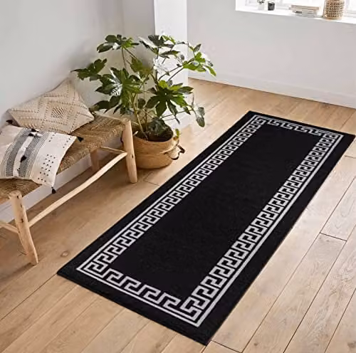 Desire Rugs Havana Greek Key Non-Slip Washable Indoor Runner Mat, Black, W: 80 cm, L: 300 cm
