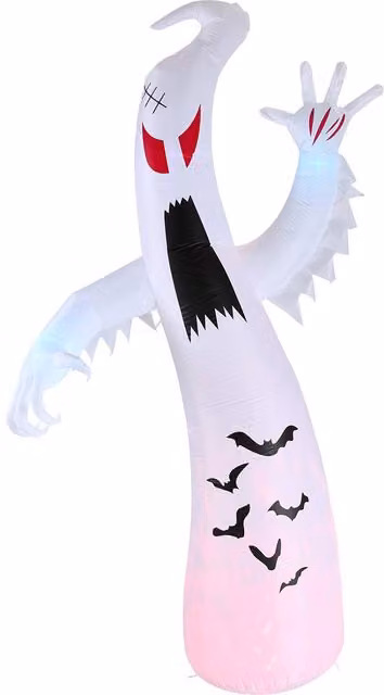 H&O Direct 8ft Inflatable Halloween Ghost with LED Lights in White and Multicolour
