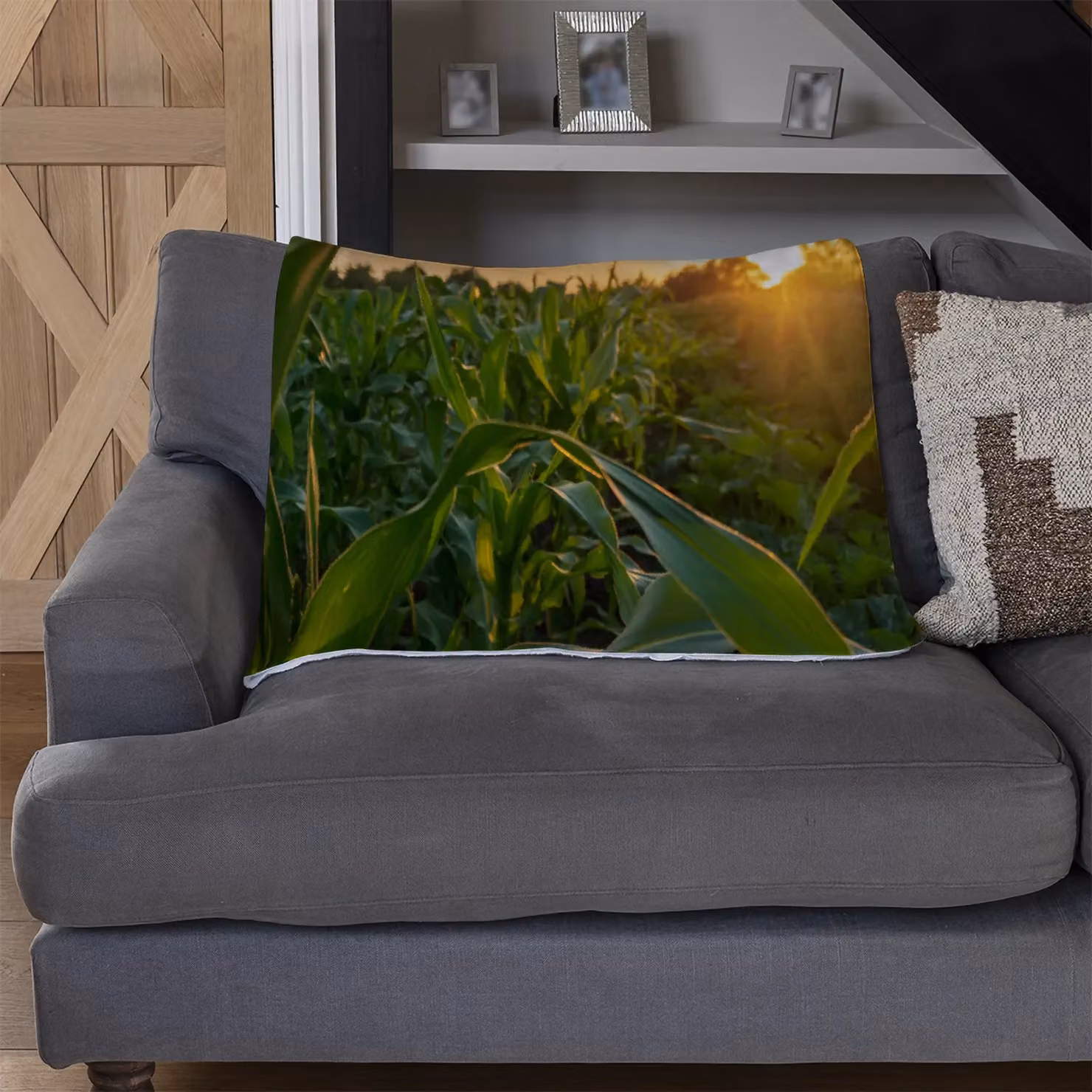 Benjamin Tate Design Corn and Sun Close Up Fleece Blanket in Green and Beige, W/D/H: 120 x 150 cm – 3