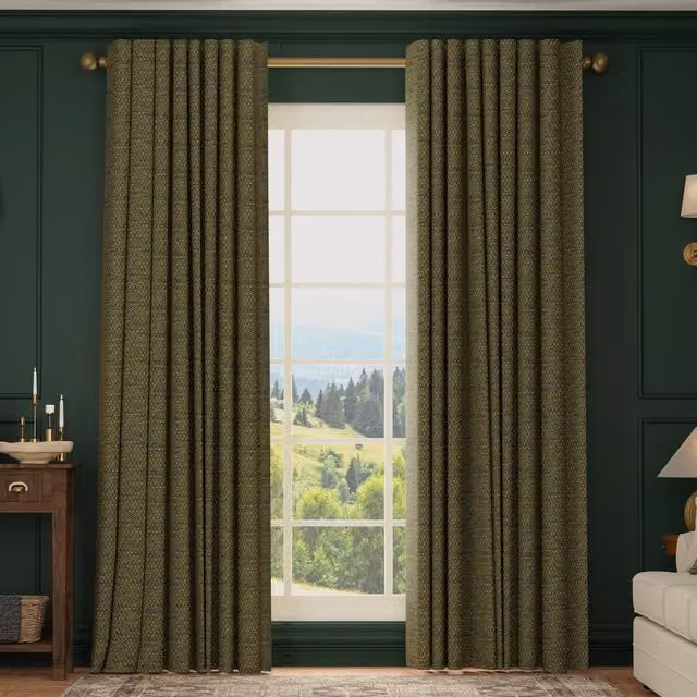 House Llewelyn-Bowen Divina Made To Measure Blackout Chenille Curtains in Forest Green and Gold