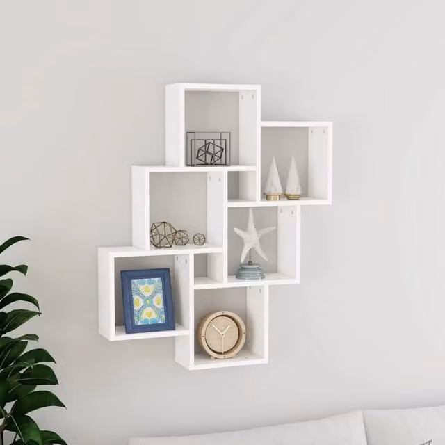 Berkfield Home White Wall Mounted Cube Shelf, W: 78 cm, D: 15 cm, H: 93 cm