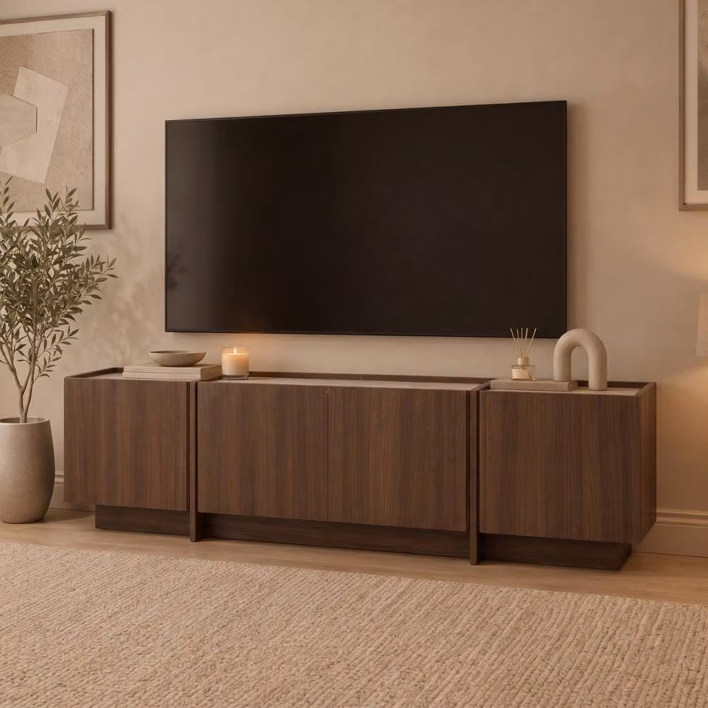 CALICOSY Arven 4-Door Modern TV Unit in Walnut, W: 180 cm, D: 39.7 cm, H: 46 cm – 2
