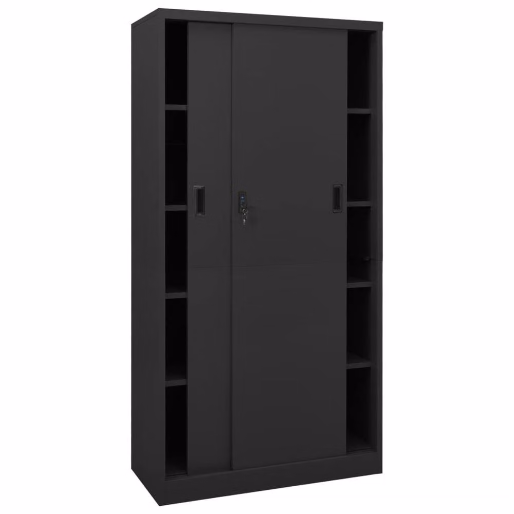 Berkfield Home Office Cabinet with Sliding Doors in Anthracite and Black, W/D/H: 90 x 40 x 180 cm – 2