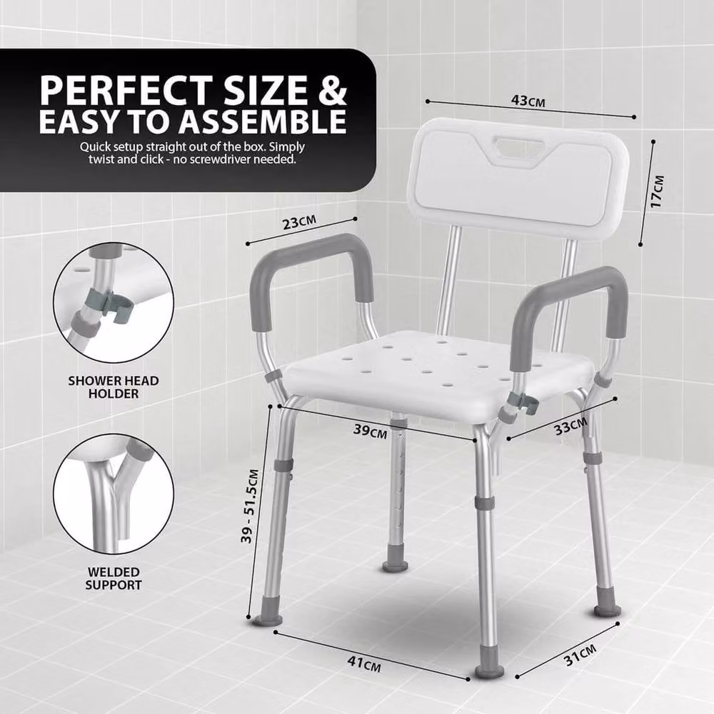 FLAVORA Adjustable Height Portable Bathroom Shower Stool in Grey – 2