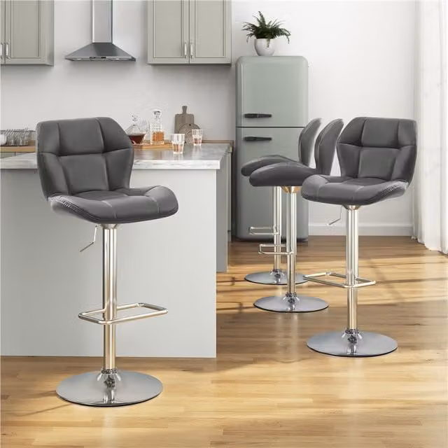 Yaheetech Adjustable Swivel Kitchen Counter Bar Stools in Dark Grey Synthetic Leather