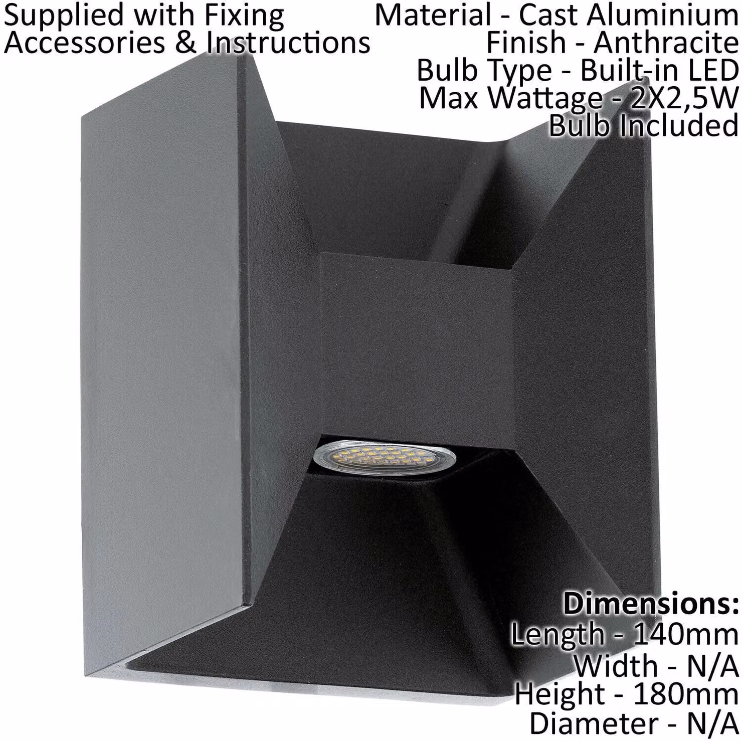 Loops 2 Pack Anthracite Aluminium IP44 Outdoor Up/Down LED Wall Lights – 2