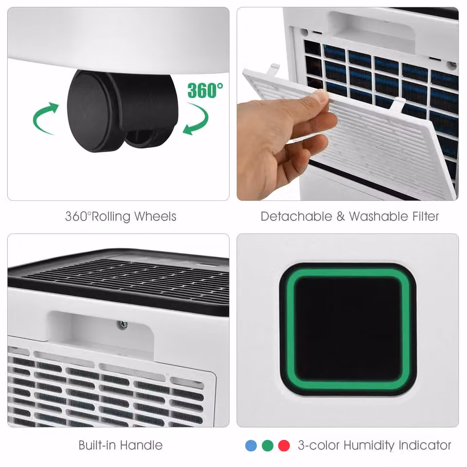 Costway Portable Room Dehumidifier with Digital Control Panel and Timer, White, 12L – 3
