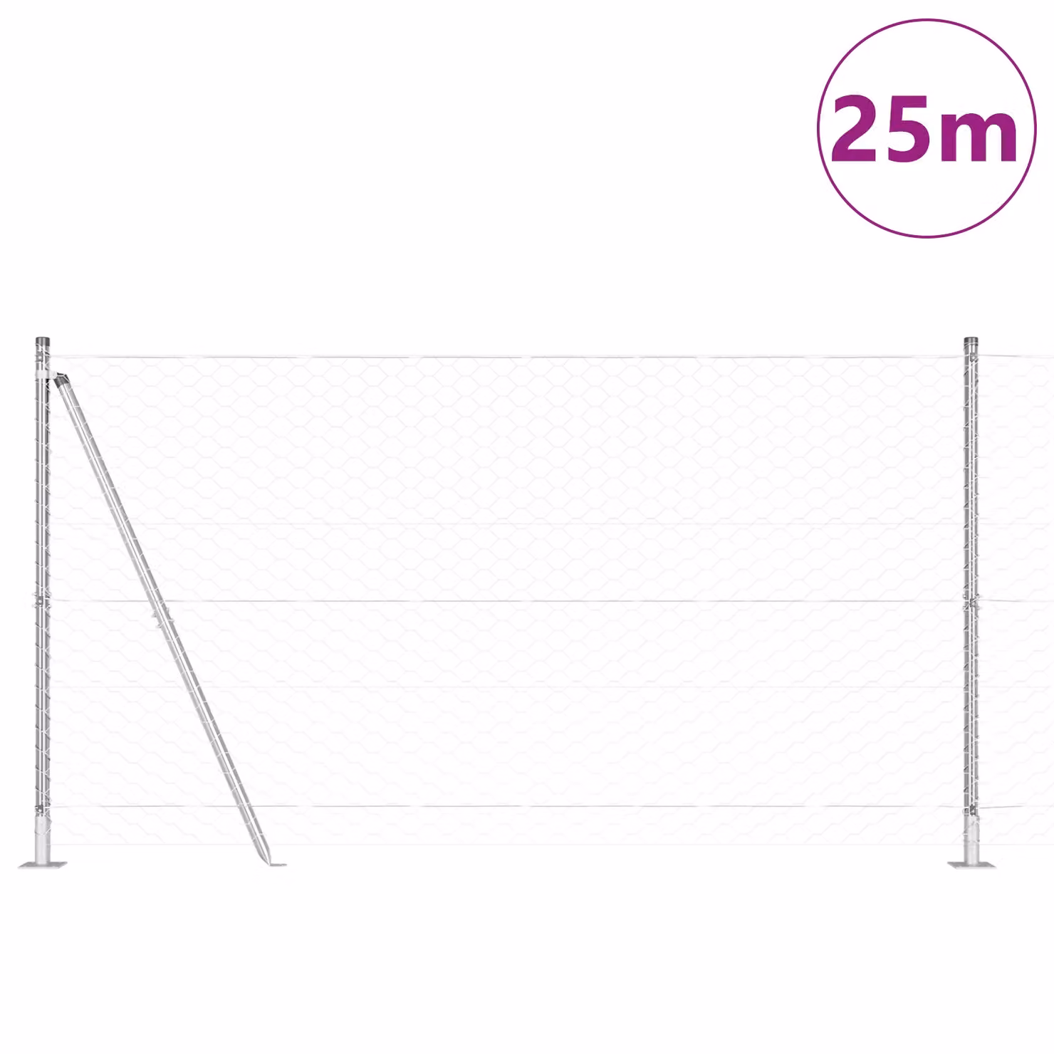 Berkfield Home Hexagon Wire Fence in Silver Galvanised Steel with 7 Flanged Posts, W: 25 m, H: 1.2 m – 2