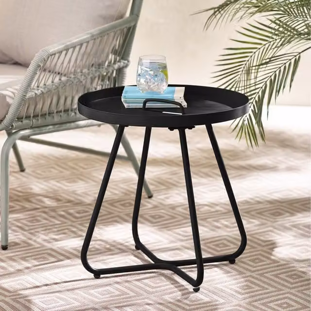 FurnitureboxUK Lyon Matt Black Metal Industrial Outdoor Round Side Table