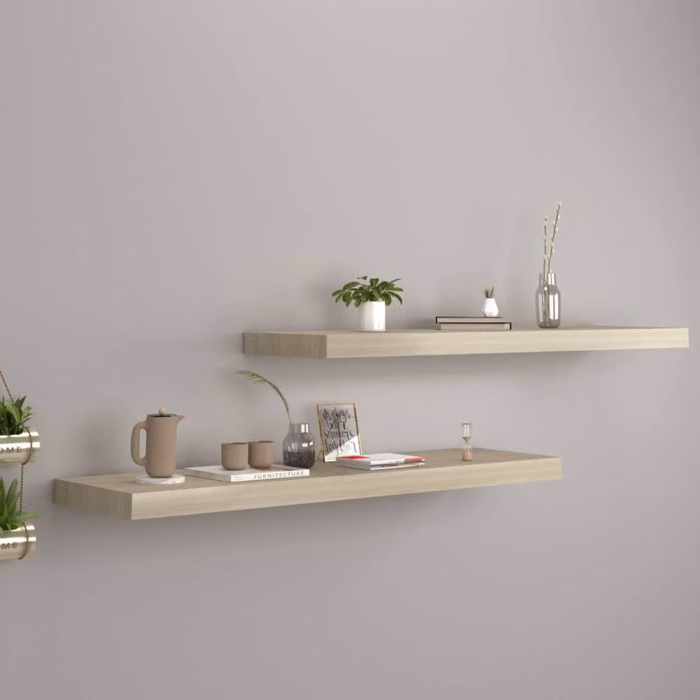 Berkfield Home Floating Wall Shelves, 2 Piece Set in Light Oak, W: 90 cm, D: 23.5 cm, H: 3.8 cm – 2