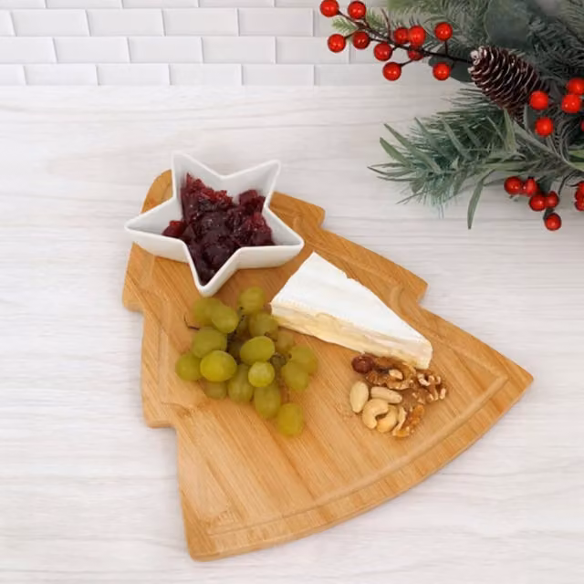Marco Paul Christmas Tree Board with Star Bowl in Brown and White Wood