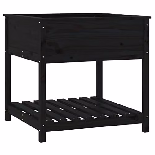 vidaXL Planter with Shelf in Black Solid Pine Wood W/D/H: 82.5 x 82.5 x 81 cm – 1