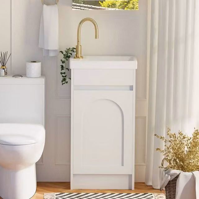 PAWNORA White Floor Standing 1-Door Basin Vanity Unit with Internal Shelves – 1