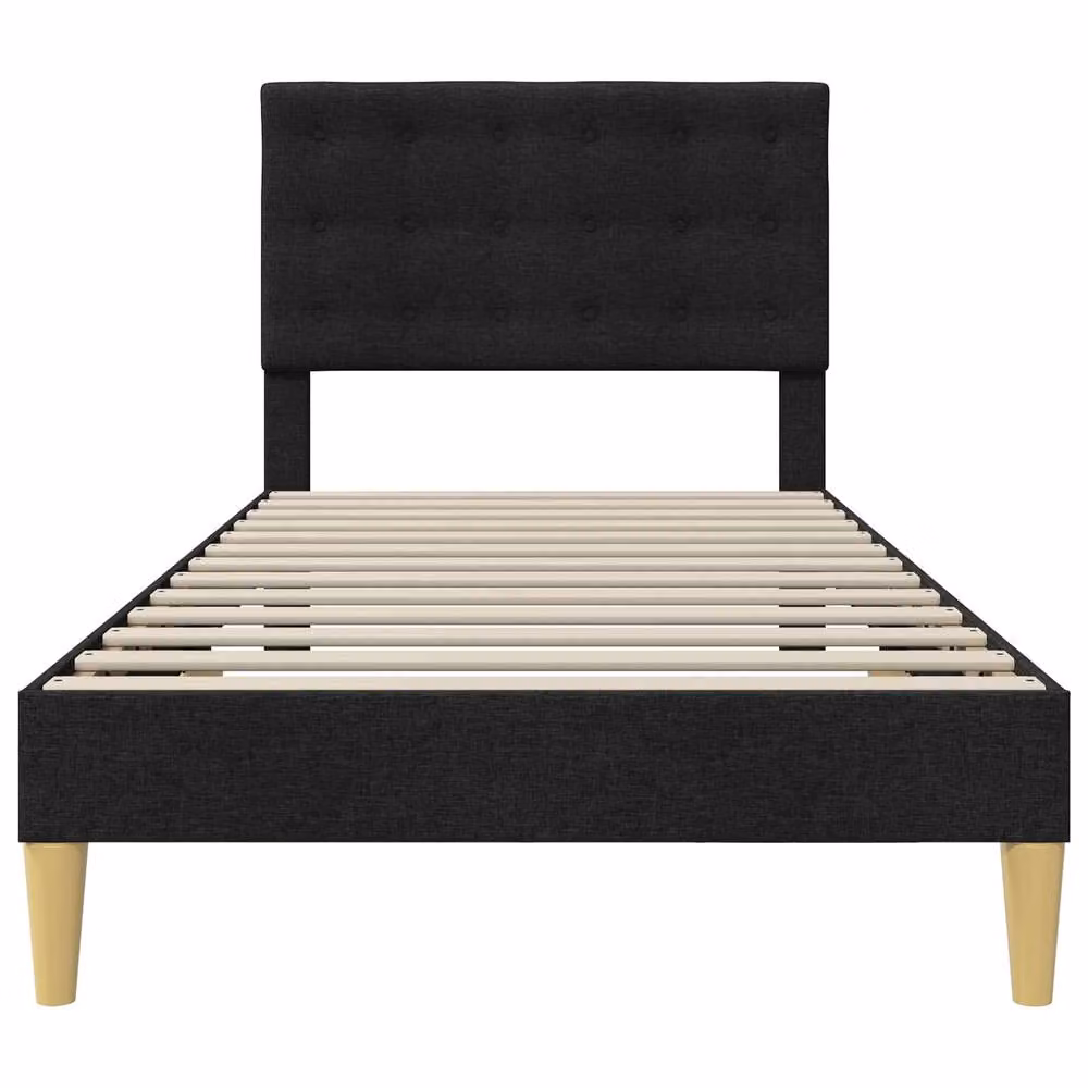 Berkfield Home Modern Upholstered Bed Frame with Headboard in Black Fabric, W/D/H: 90 x 190 cm – 3