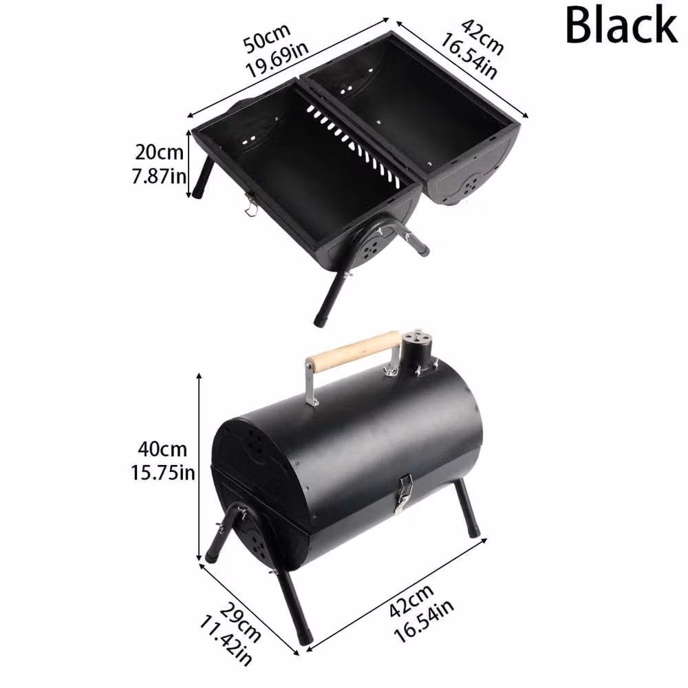 Ventryn Portable Stainless Steel Barrel BBQ with 2 Cooking Areas in Black, W/D/H: 42 x 40 x 29 cm – 2
