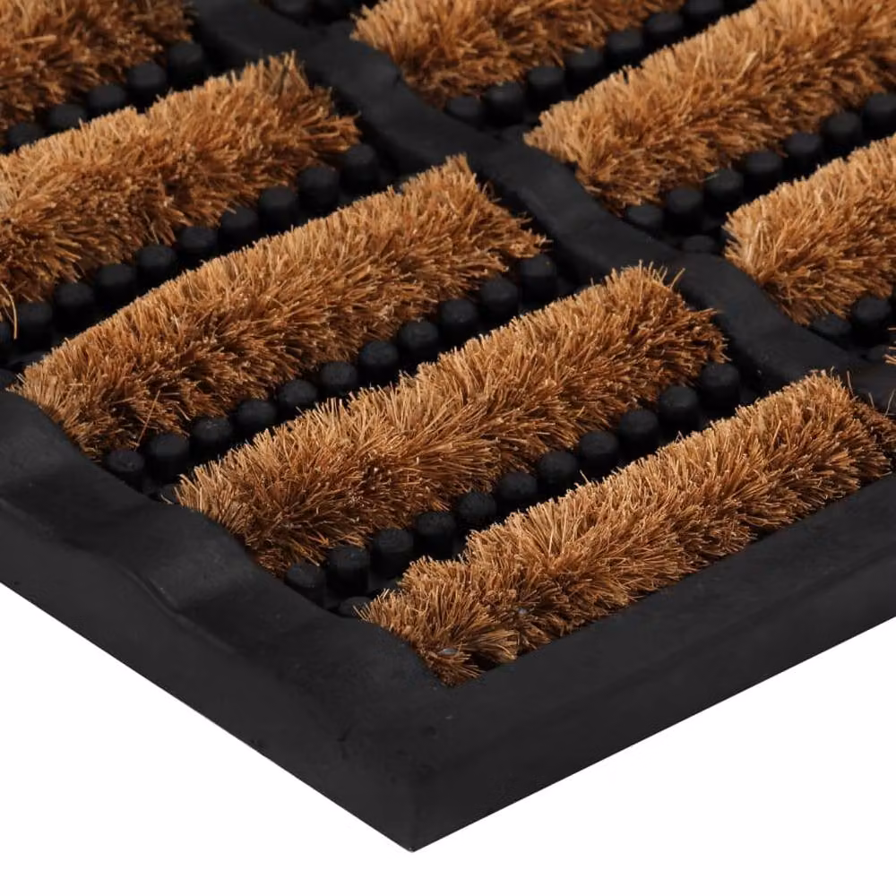 Berkfield Home Rectangular Striped Door Mat in Brown, Rubber and Coir, W: 45 cm, D: 75 cm – 3
