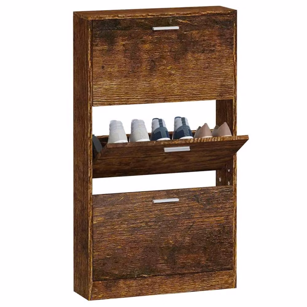 Berkfield Home Smoked Oak Shoe Cabinet in Brown, W/D/H: 59 x 17 x 108 cm – 3
