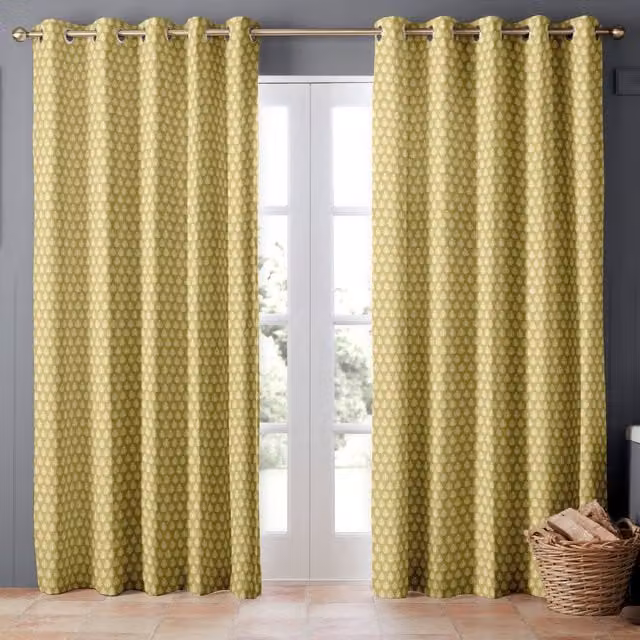 Emily Bond Jaipur Made to Measure Blackout Eyelet Curtain Panel in Yellow Cotton