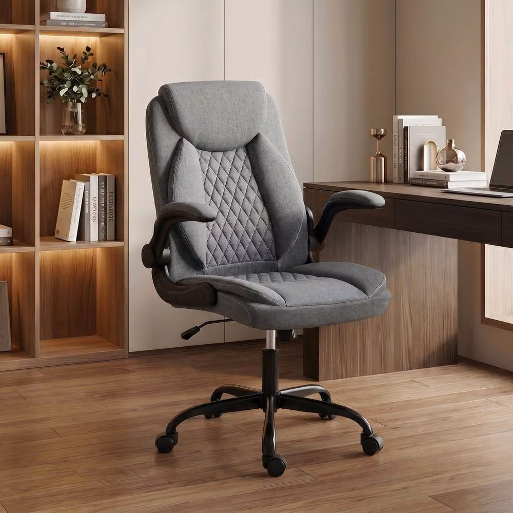STILVORA Grey Fabric Office Chair with Flip-Up Armrests and Swivel Motion – 3