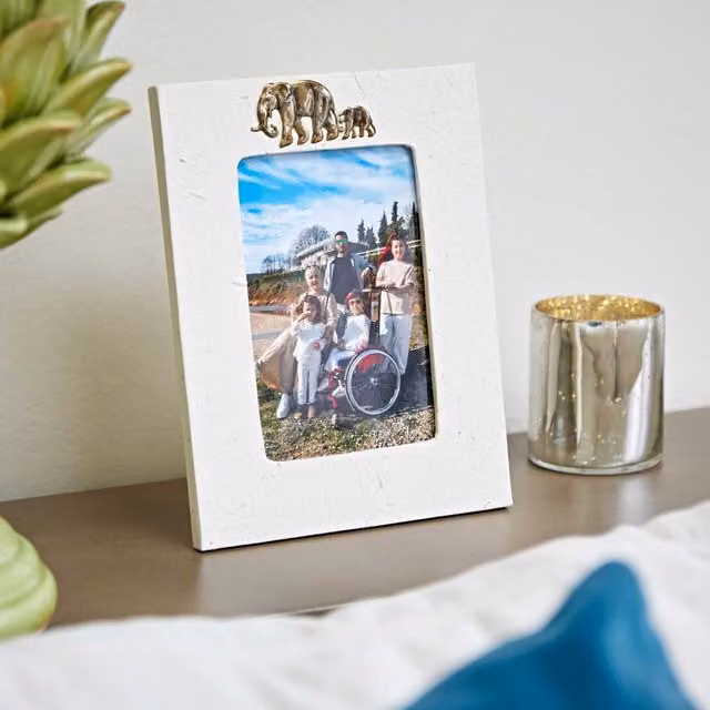 Paper High Elephant Dung Single Tabletop Photo Frame in Sand and White – 1