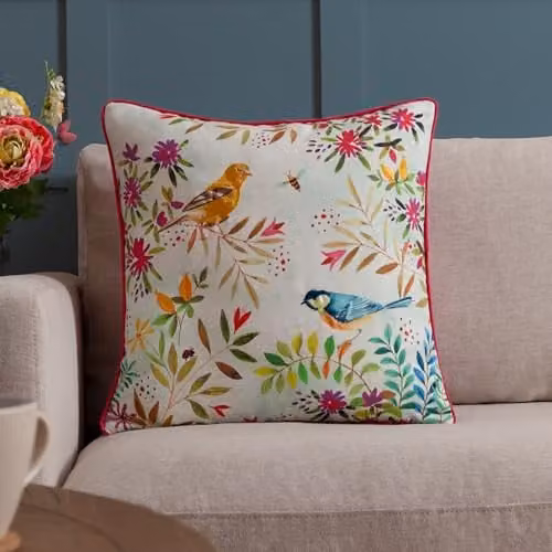 Evans Lichfield Daisy Hill Willow Birds Floral Printed Square Cushion, Pink and Multicolour, W/D/H: 45 x 45 x 45 cm – 3