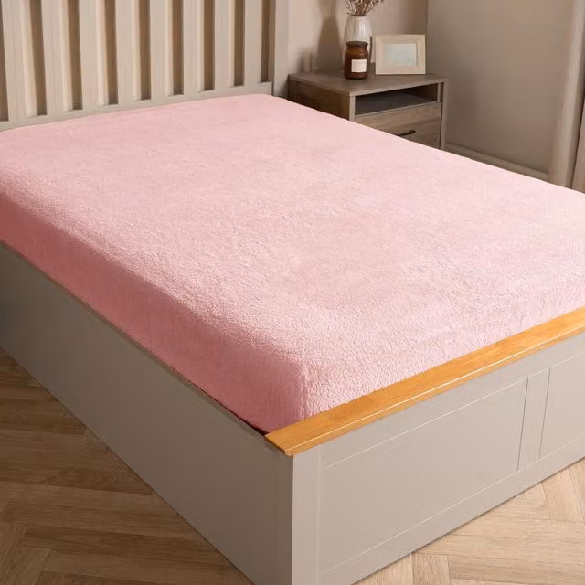 Brentfords Teddy Fleece Thermal Fitted Bed Sheet, Pink, W/D/H: 140 x 200 cm