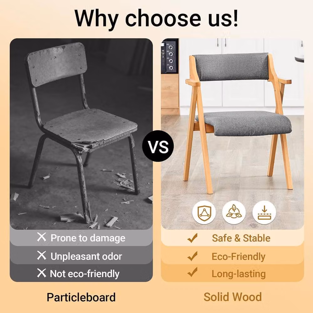 SoBuy Grey Folding Dining Chair with Padded Fabric Cushion and Solid Wood Frame – 3