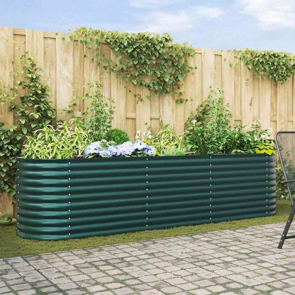 Berkfield Home Garden Green Galvanised Steel Raised Bed W: 320 cm, D: 80 cm, H: 81 cm – 2