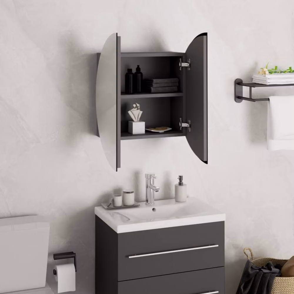 Berkfield Home Grey Wall Mounted Bathroom Cabinet with Round LED Mirror W/D/H: 40 x 40 x 17.5 cm – 3