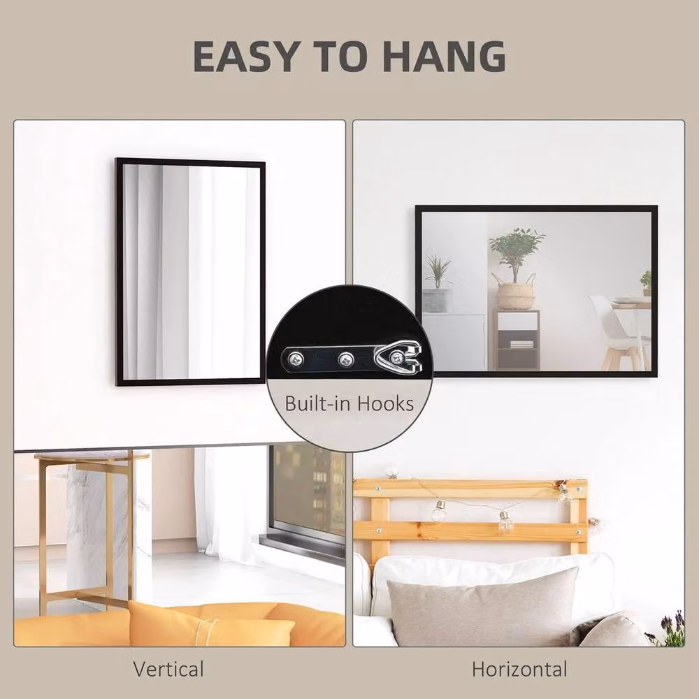Havendro Black Rectangular Wall Bathroom Mirror, W: 70 cm, H: 50 cm – 3