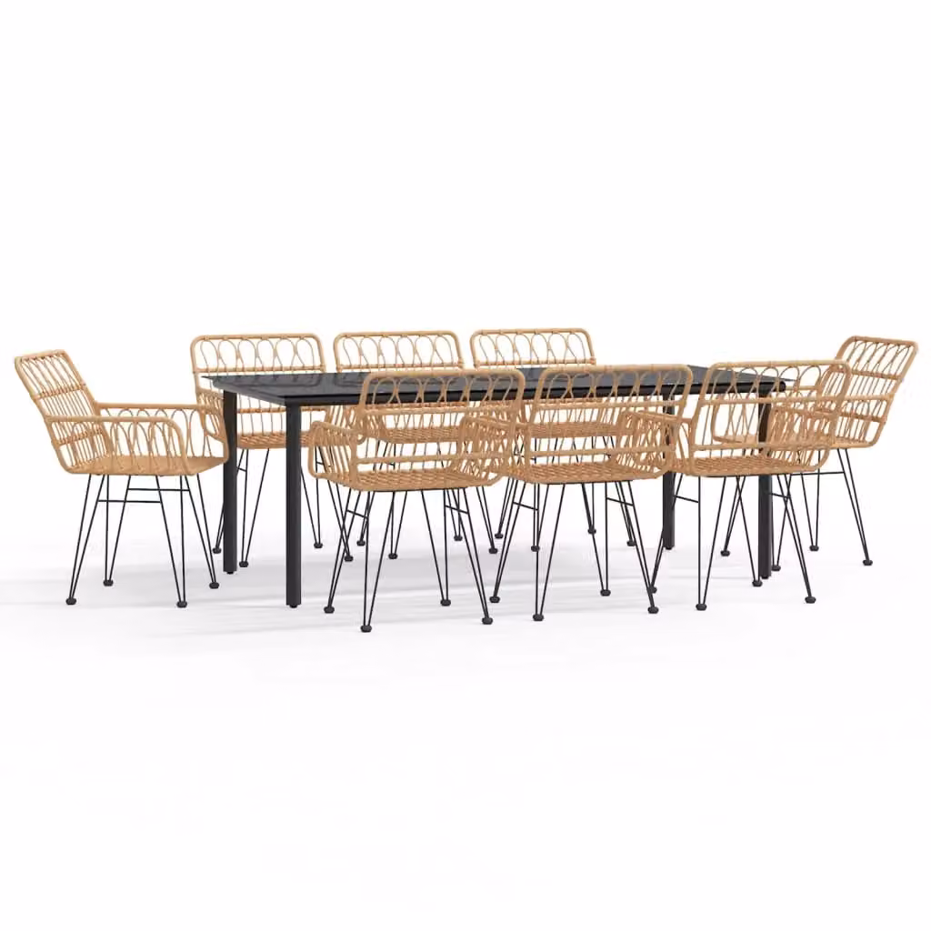 Berkfield Home 9 Piece Brown Poly Rattan Garden Dining Set with Metal and Glass Details – 2