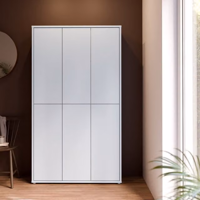 Furniture To Go Alice Springs Shoe Cabinet with 6 Push-Open Doors in Artisan Oak and Light Grey