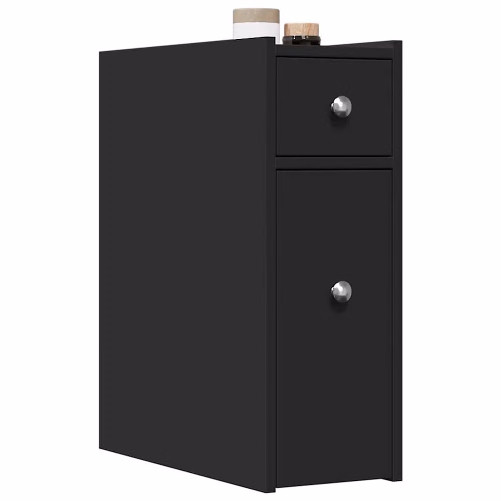 Berkfield Home Narrow Freestanding Bathroom Cupboard with Wheels in Black Matt Engineered Wood – 2