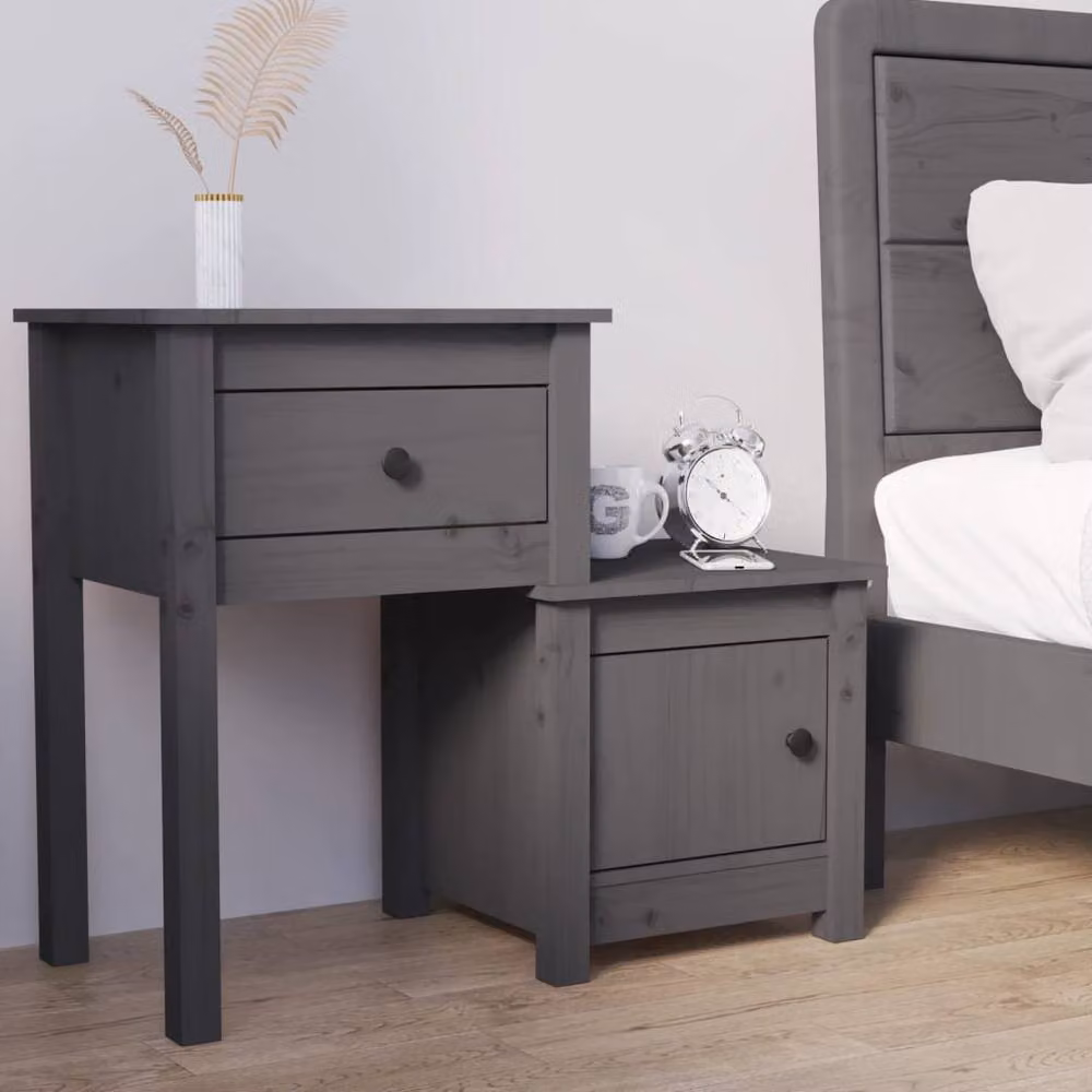Berkfield Home Beautiful Bedside Cabinet in Grey, Solid Pine Wood, W/D/H: 79.5 x 38 x 65.5 cm – 2