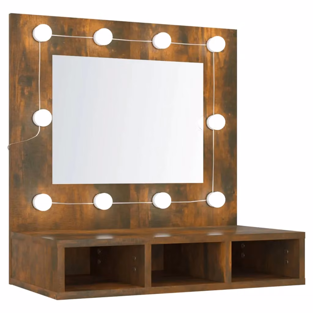 Berkfield Home Mirror Cabinet with LED Lighting in Smoked Oak Brown, W: 60 cm, D: 31.5 cm, H: 62 cm – 2