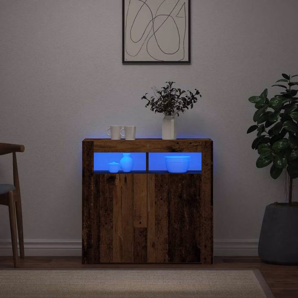 Berkfield Home Modern Sideboard with Integrated LED Lights in Brown, W/D/H: 80 x 35 x 75 cm – 3