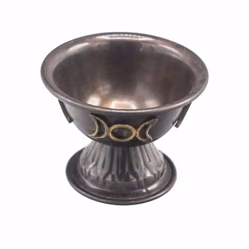 KDMD Antique Copper Triple Moon Ritual Chalice, Black, H 10 x W 8 cm
