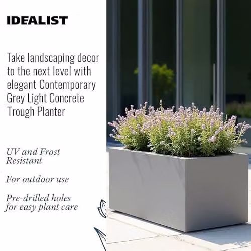 IDEALIST Grey Reinforced Stone Large Trough Planter, 54L – 6