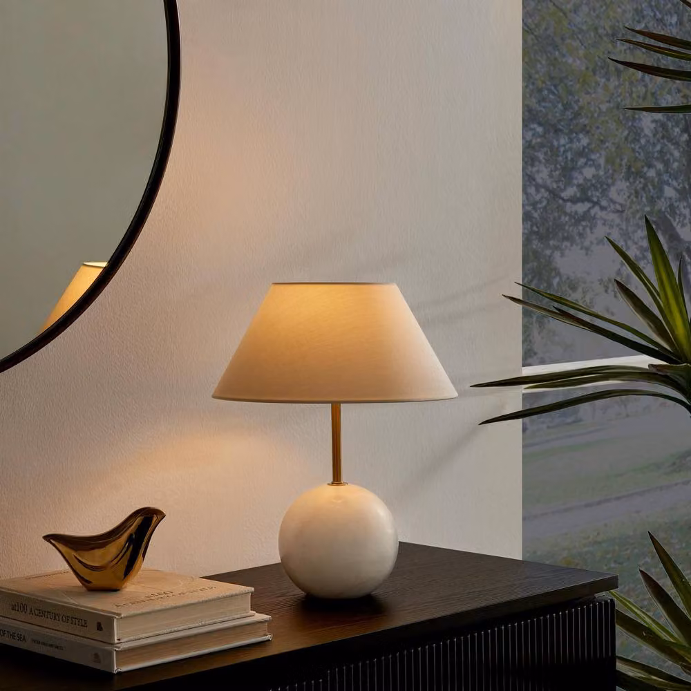 FurnitureboxUK Joceline Round Table Lamp with White Marble and Gold/Brass Base – 2