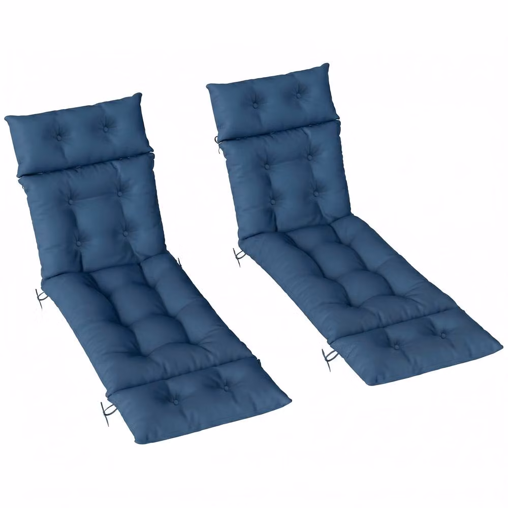OUTSUNNY Set of 2 Navy Blue Rectangular Garden Lounge Chair Cushions with Foam Filling and Tie Cords, W: 190 cm, D: 60 cm – 2