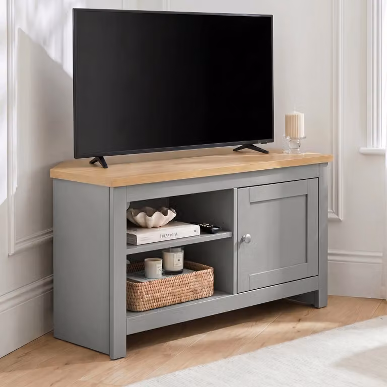 DHS Modern Grey Matt MDF and Metal Corner TV Unit W/D/H: 95 x 45 x 52 cm