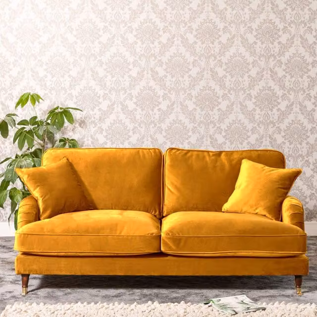 Artemis Home Mackenzie 3 Seat Velvet Sofa in Yellow – 1