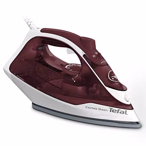 Tefal Express Steam Iron with Non-Stick Ceramic Soleplate and Auto Shut Off, White and Red