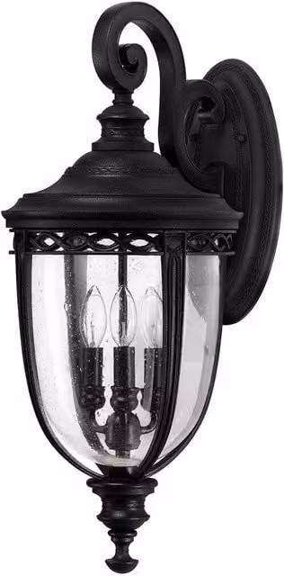 Netlighting English Bridle 3 Light Large Outdoor Wall Lantern in Black with Transparent Glass, IP44 Rated, E14 – 1