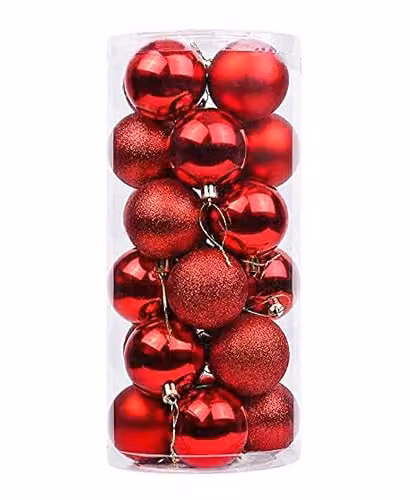 Shatchi 12-Piece Shatterproof Christmas Bauble Set in Red and Gold, 30mm Round Plastic Hanging Ornaments – 5