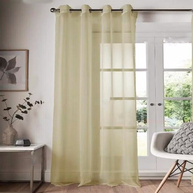 Roseley Plain Beige Eyelet Voile Fabric Panel Curtain, Height: 182.88 cm