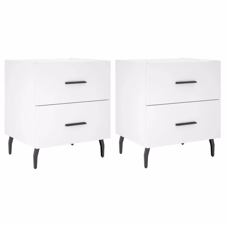 Berkfield Home Set of 2 Modern White Bedside Cabinets in Matt Engineered Wood W/D/H: 40 x 35 x 47.5 cm