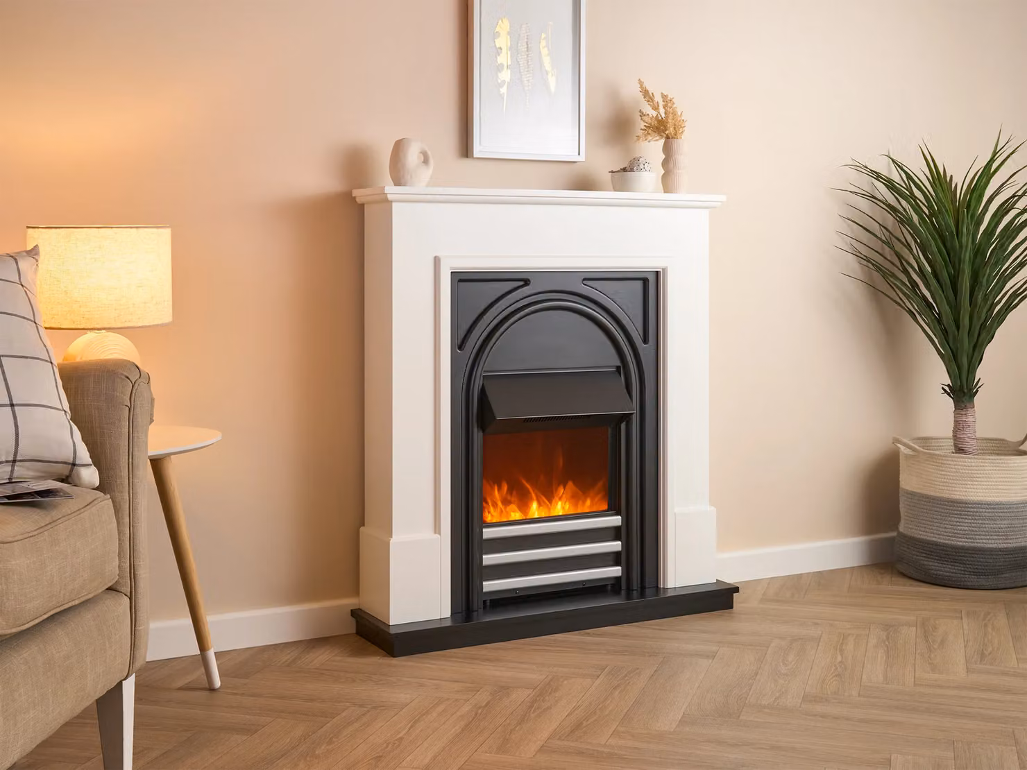 Adam Fires & Fireplaces Warwick Cast Effect Fireplace Suite in Pure White and Black, 36 Inch (Width: 91.44 cm) – 2