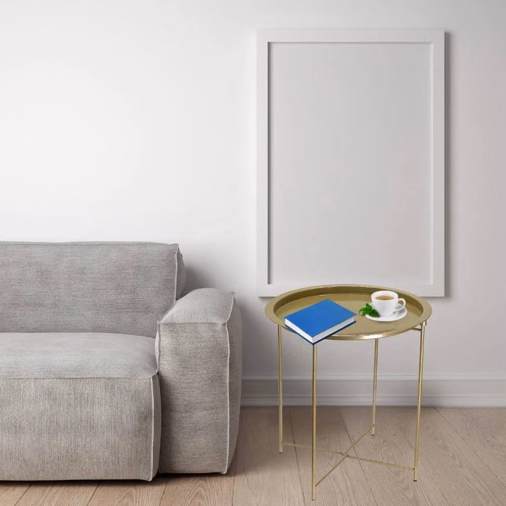 FORGEVIO Modern Metal Side Table with Detachable Round Tray in Gold – 4